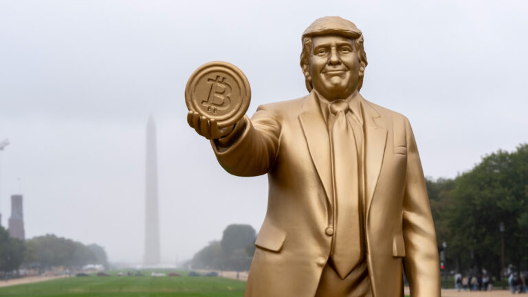 What is a Golden Trump Statue Holding Bitcoin Doing Outside Capitol?
