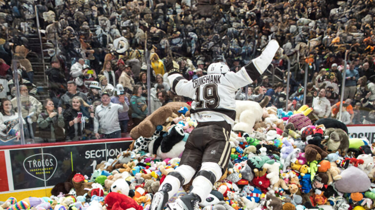 Hershey Bears Toss 81,796 Teddy Bears in Record-Setting Charity Blizzard